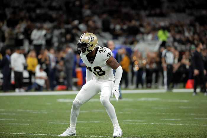 New Orleans Saints defensive back J.T. Gray (48) before kickoff against the Minnesota Vikings. Mandatory Credit: Derick Hingle-USA TODAY